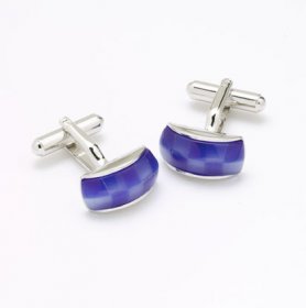 Cufflinks - Blue Check Cat's Eye